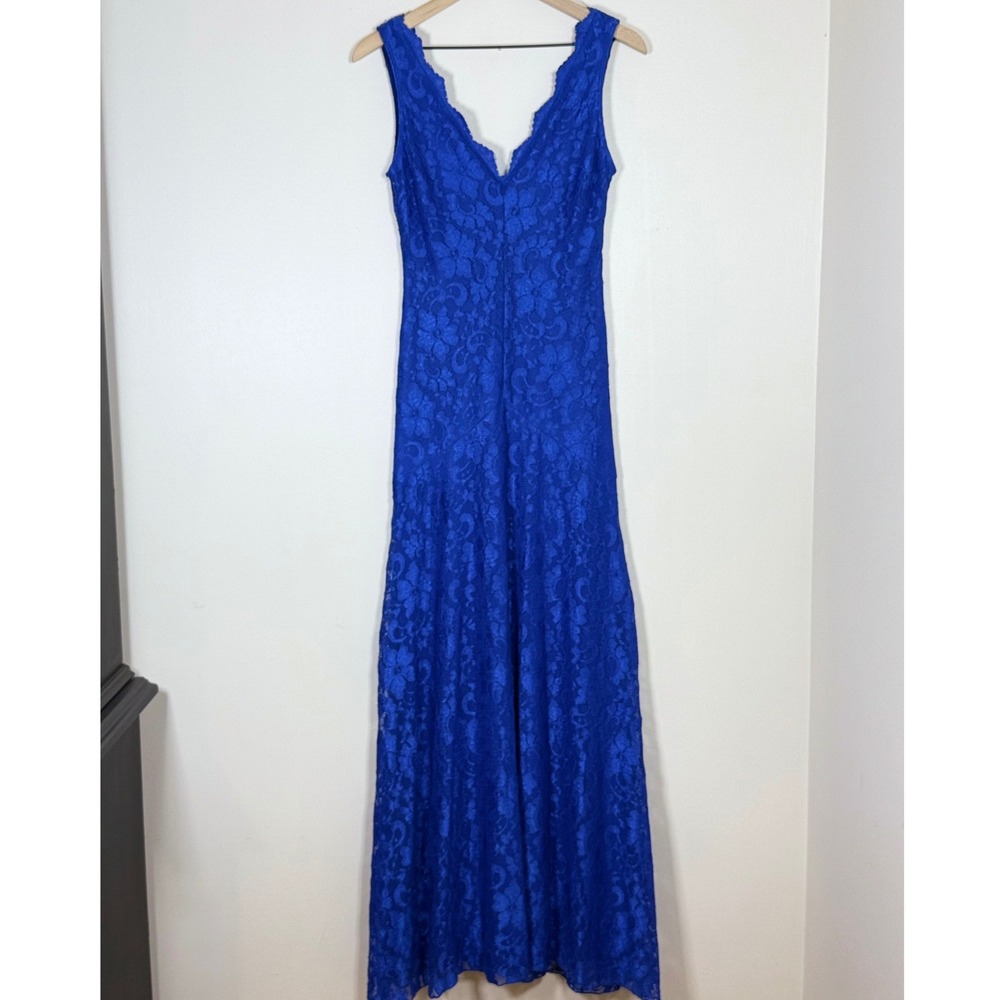 B Darlin Womens Formal Maxi Dress 7/8 Royal Blue Floral Lace Fit Flare Romantic